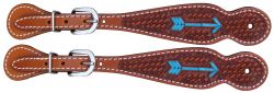 Showman Argentina Cow Leather tooled leather spur straps with rawhide laced arrow